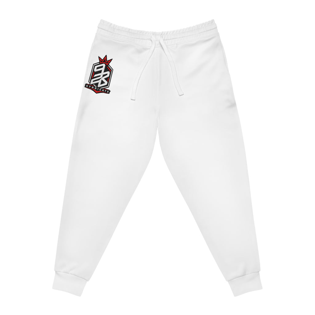 White Athletic Joggers with Red Crown Logo — Casual Sportswear Sweatpants