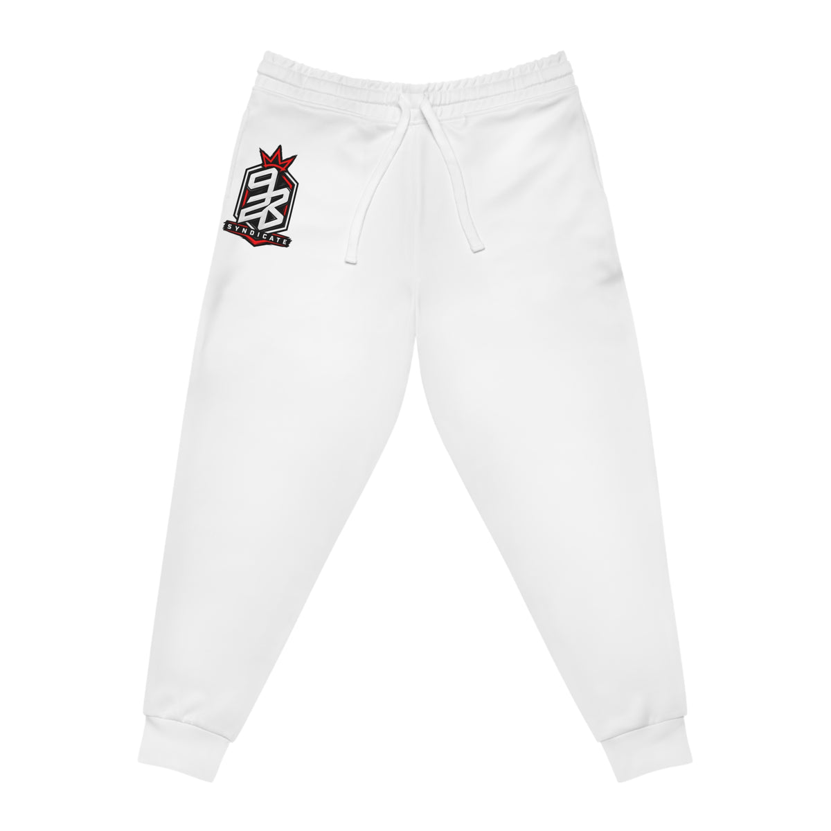 White Athletic Joggers with Red Crown Logo — Casual Sportswear Sweatpants
