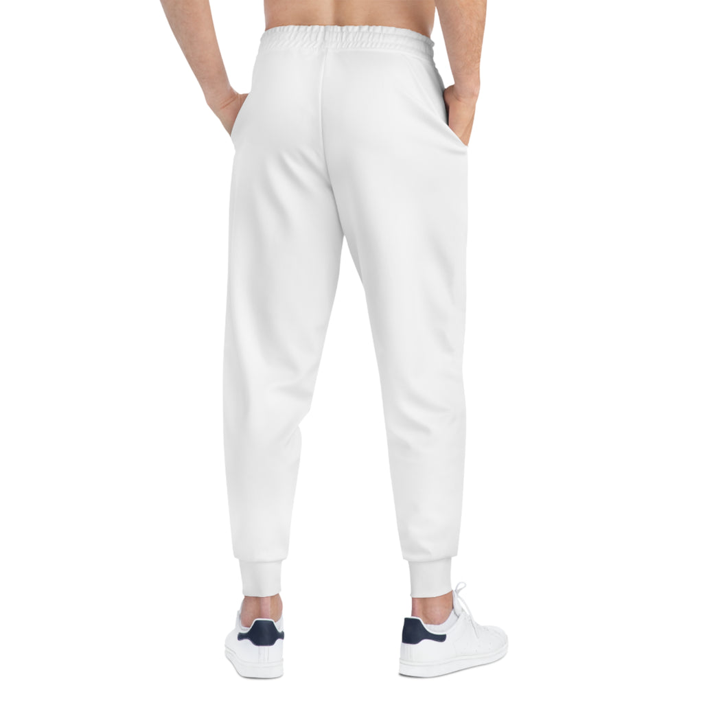 White Athletic Joggers with Red Crown Logo — Casual Sportswear Sweatpants