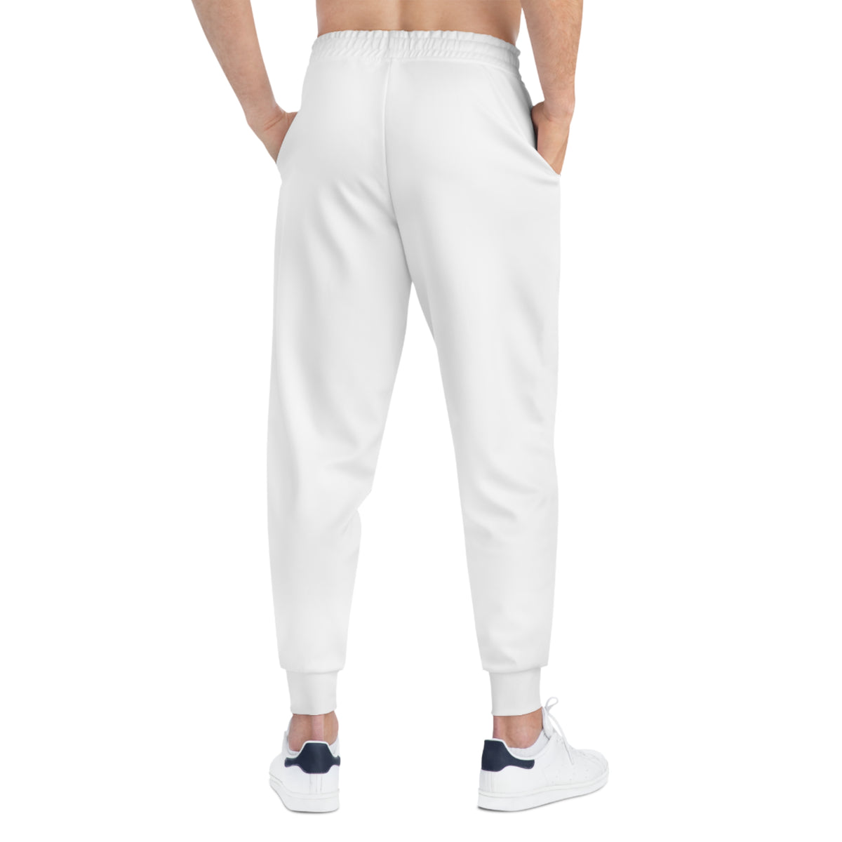 White Athletic Joggers with Red Crown Logo — Casual Sportswear Sweatpants