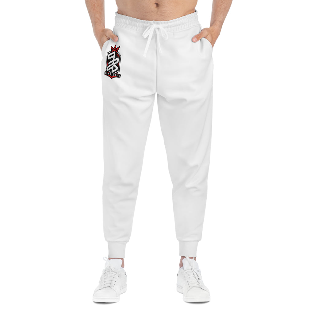 White Athletic Joggers with Red Crown Logo — Casual Sportswear Sweatpants
